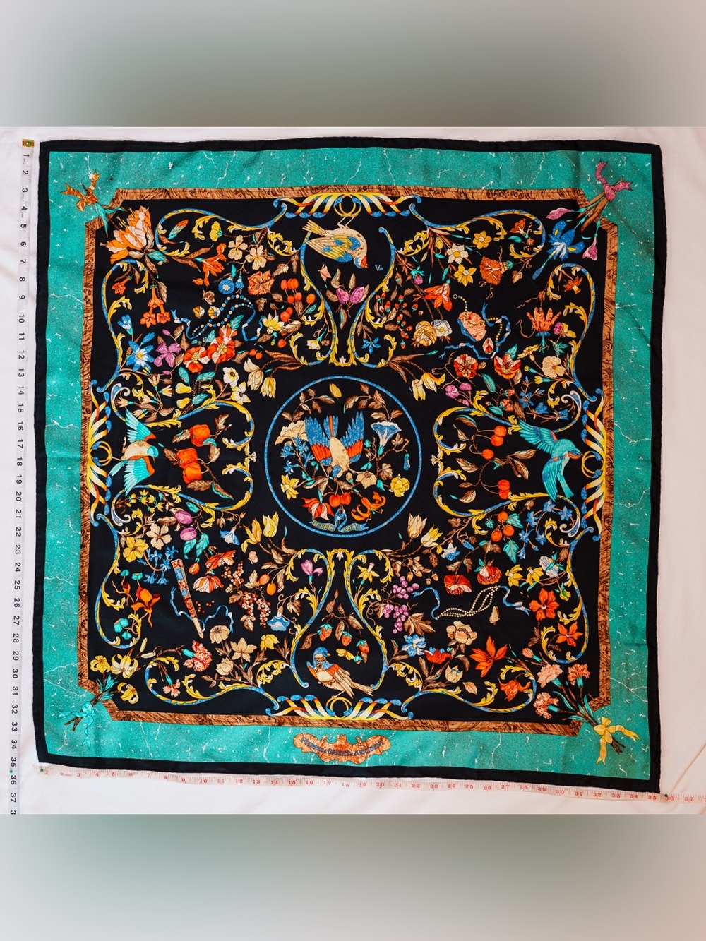 Hermès Pierres d'Orient et d'Occident Silk Twill Scarf Carré 90 Teal Multicolor